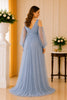 Dusty Blue Cold Shoulder Tulle Maxi Gown