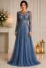 Dusty Blue Embroidered Tulle Ball Gown
