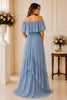 Dusty Blue Off-Shoulder Ruffle Maxi Gown