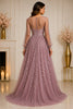 Dusty Mauve Embroidered Tulle Ball Gown