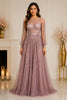 Dusty Mauve Embroidered Tulle Ball Gown
