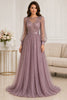 Dusty Mauve Embroidered Tulle Evening Gown