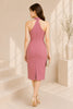 Dusty Rose Bow Neck Sheath Midi Dress