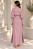 Dusty Rose Button Front Belted Shirt Maxi Dress