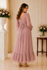 Dusty Rose Long Sleeve Ruffle Hem Maxi Gown