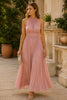Dusty Rose Pleated Halter Gown