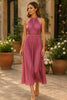 Dusty Rose Pleated Halter Maxi Dress