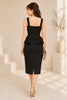 Elegant Black Peplum Waist Midi Dress