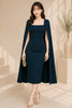 Elegant Navy Cape Sleeve Midi Dress