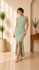 Elegant Sage Green Ruched Mermaid Dress