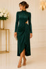 Emerald Allure High Neck Cutout Midi Dress