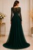 Emerald Embroidered Long Sleeve Tulle Evening Gown