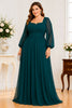 Emerald Green Long Sleeve Chiffon Plus Size Maxi Dress