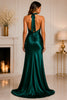 Emerald Halter Satin Slit Evening Gown