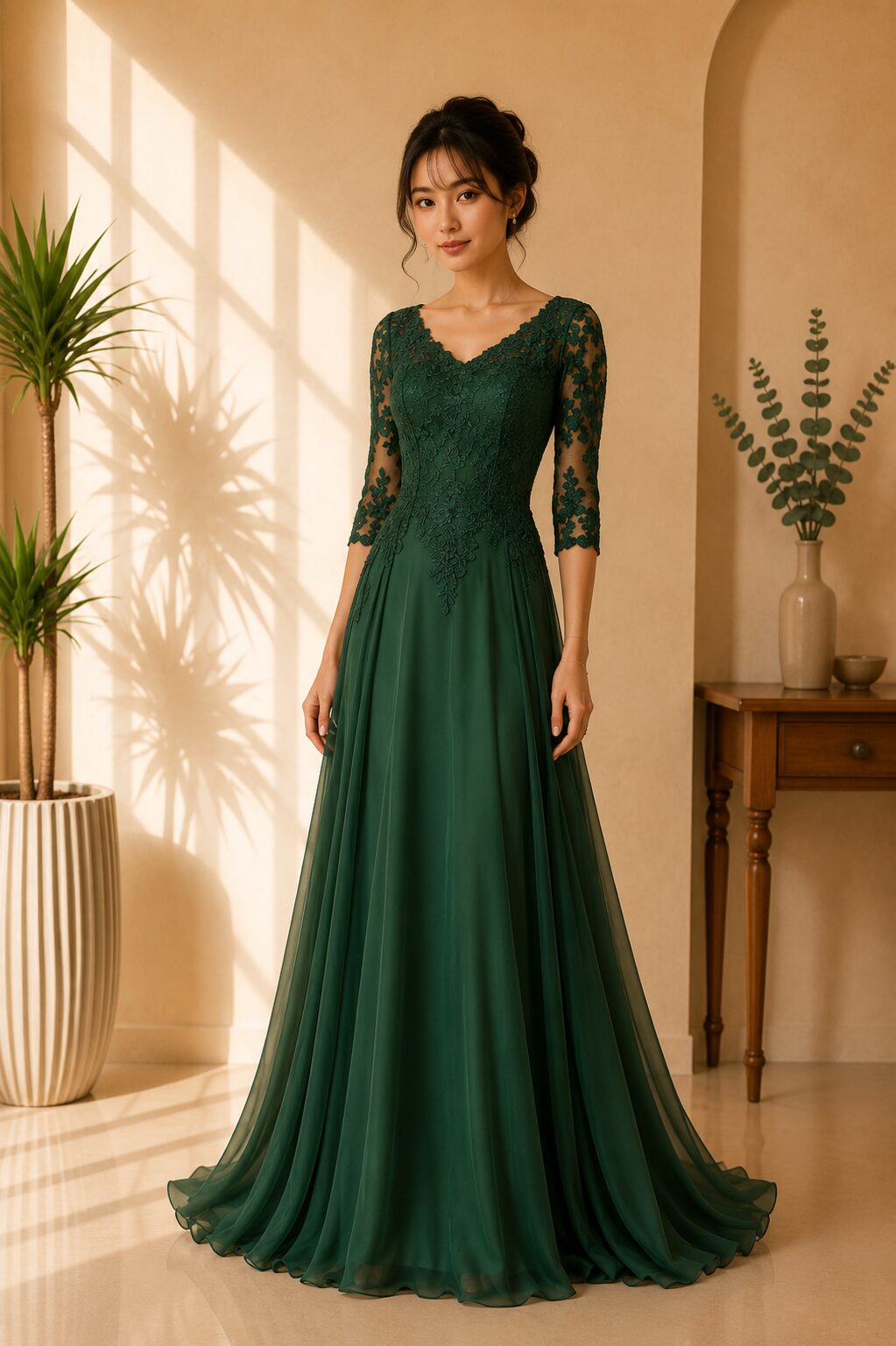 Emerald Lace Evening Gown