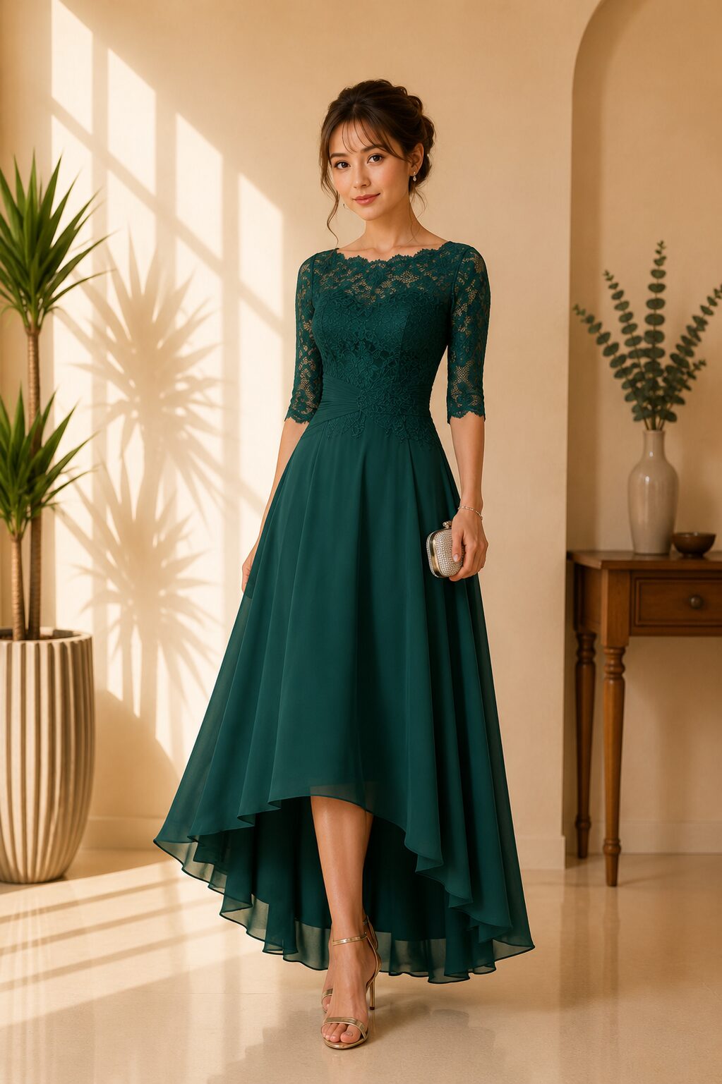 Emerald Lace High-Low Dress