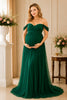 Emerald Off Shoulder Tulle Maternity Maxi Gown