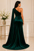 Emerald One Shoulder Draped Evening Gown
