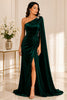 Emerald One Shoulder Draped Evening Gown