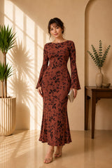 Floral Mesh Mermaid Maxi Dress