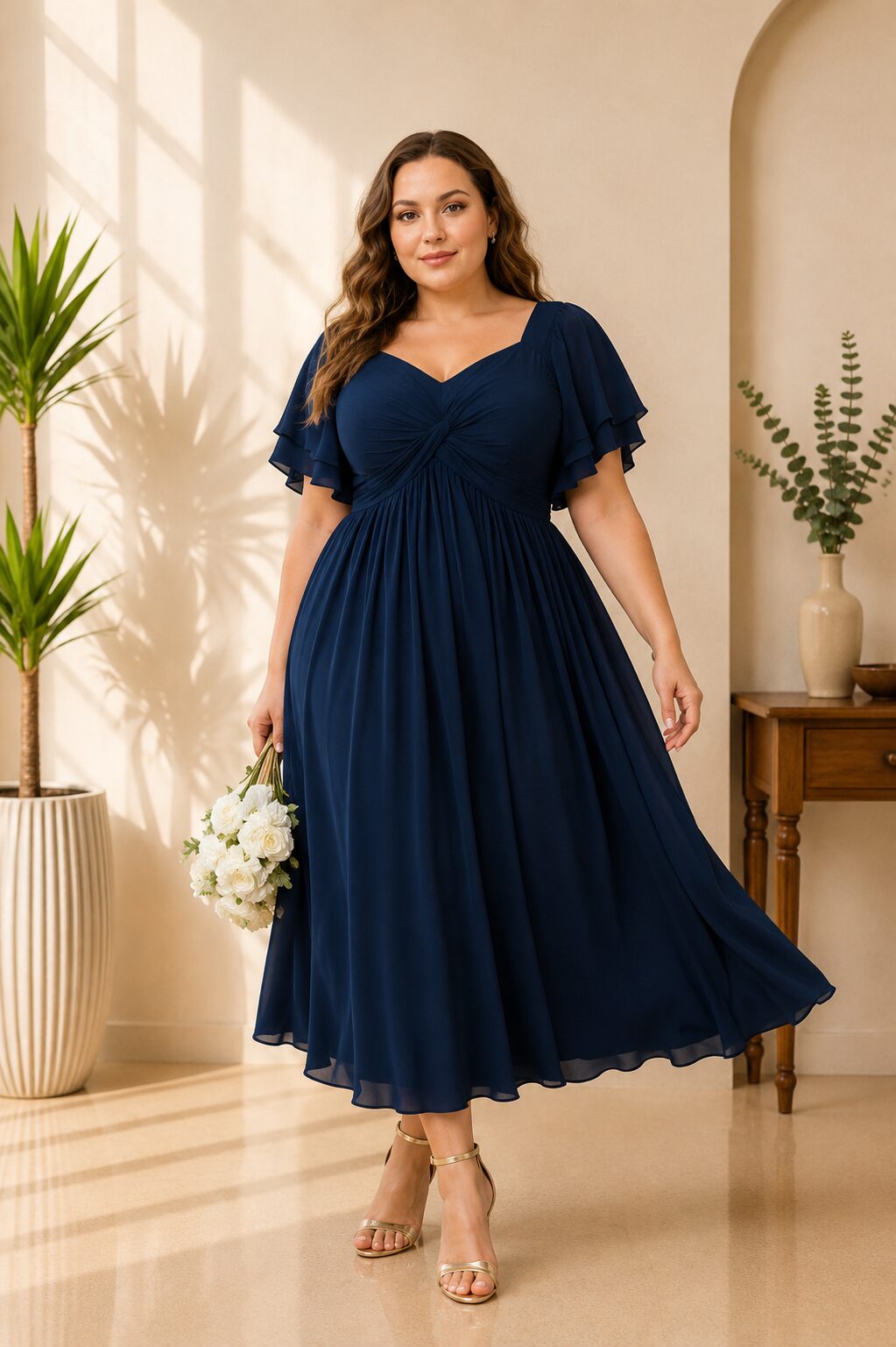 Flutter Sleeve A-Line Chiffon Maxi Dress