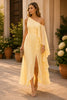 Golden Aura One Shoulder Chiffon Maxi Dress