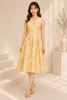 Golden Floral Jacquard Fit & Flare Midi Dress
