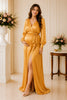 Golden Satin Wrap Maxi Gown