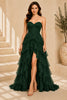 Green Corset Ruffle High Low Gown