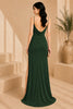 Green Cowl Neck High Slit Evening Gown