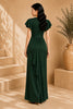 Green Flutter Sleeve Wrap Evening Gown