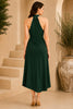 Green Halter Draped Wrap Midi Dress