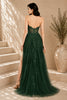 Green Lace Applique Tulle Evening Gown