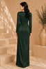 Green Long Sleeve Satin Gown