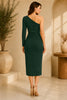 Green One Shoulder Ruched Midi Dress Back