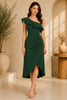Green One Shoulder Ruffle Midi Dress