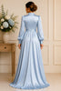 Ice Blue Satin High Neck Gown