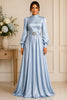 Ice Blue Satin High Neck Gown