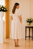 Ivory Collared Button Front Belted Midi Dress