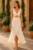 Ivory Elegance Cutout Flowy Midi Dress