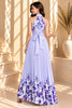 Lavender Floral Pleated Halter Maxi Dress