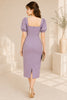 Lavender Puff Sleeve Bow Waist Midi Dress