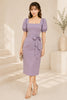 Lavender Puff Sleeve Bow Waist Midi Dress