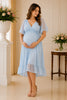 Light Blue Flutter Sleeve Swiss Dot Midi Dress