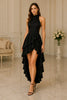 Midnight Cascade High Low Ruffle Dress