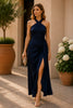 Midnight Elegance Cross Halter Maxi Dress