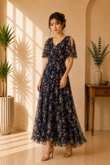 Midnight Floral Chiffon Dress
