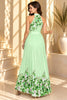 Mint Green Floral Pleated Halter Maxi Dress