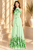 Mint Green Floral Pleated Halter Maxi Dress
