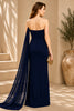 Navy Blue Cape Column Evening Gown